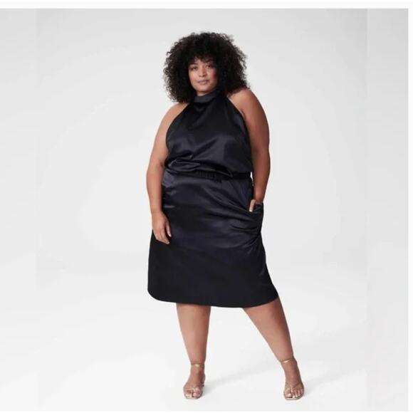 Universal Standard Jessica Skirt 34 NWT Black Satin Midi Glam Capsule Academia - Picture 1 of 5
